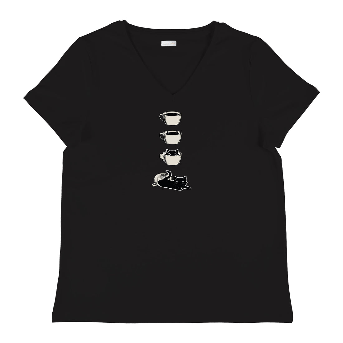 Coffee and Cat - V Yaka Kadın Regular Tshirt